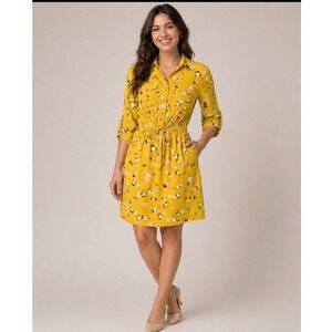 Speed Control New York Mustard Floral Shirt Dress Medium Mustard Tie Waist